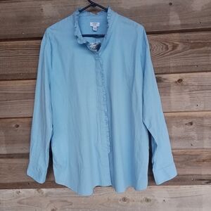 🆕 Crown & Ivy Poplin Ruffle Button Down Top